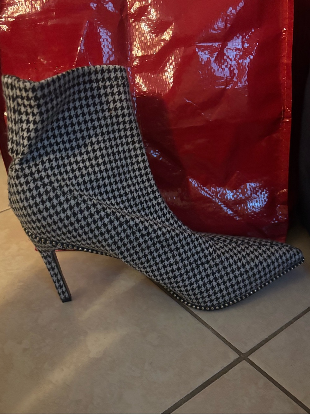 Bar III Black and White Houndstooth Pointed Toe Ankle Bootie